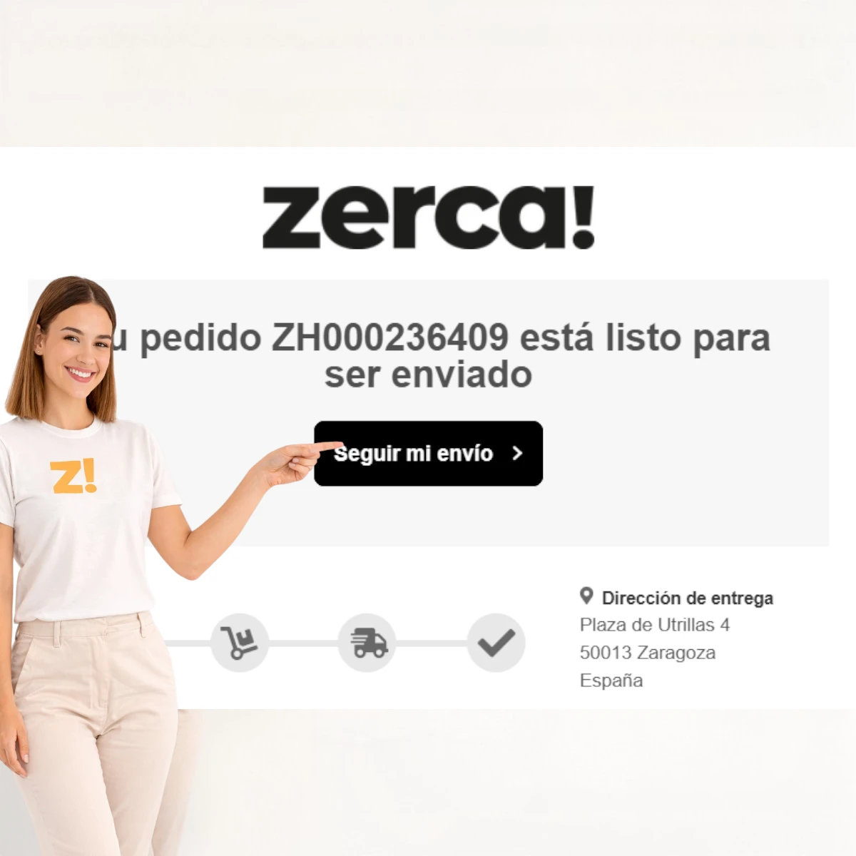 Correo de seguimiento con botón para seguir el envío